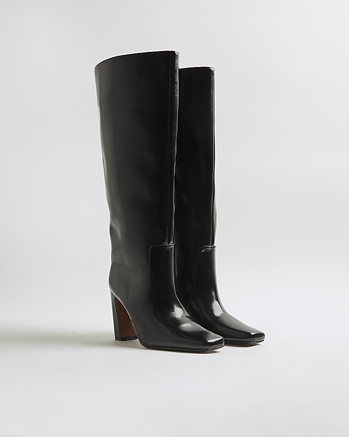 River Island Black Chisel Toe High Leg Boots