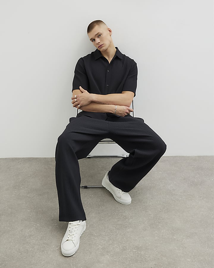 River Island Black Chunky Plisse Shirt