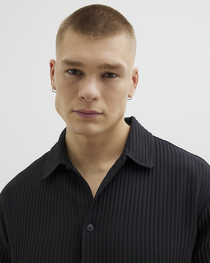 River Island Black Chunky Plisse Shirt