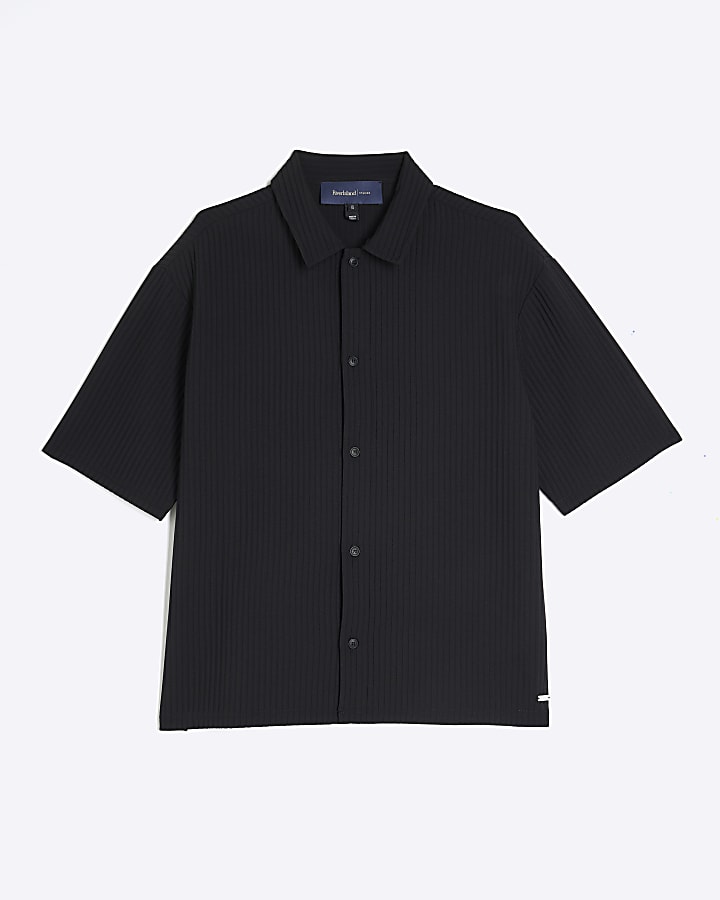 river island Black Chunky Plisse Shirt