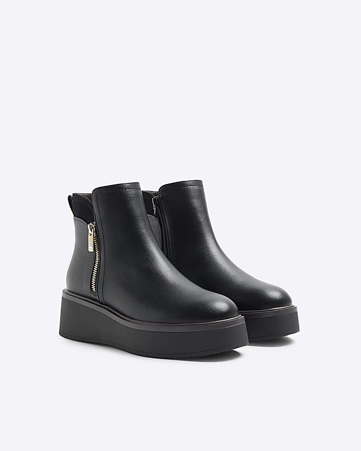 River Island Black Chunky Wedge Ankle Boots