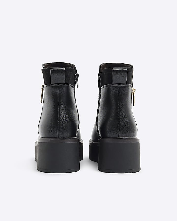 River Island Black Chunky Wedge Ankle Boots