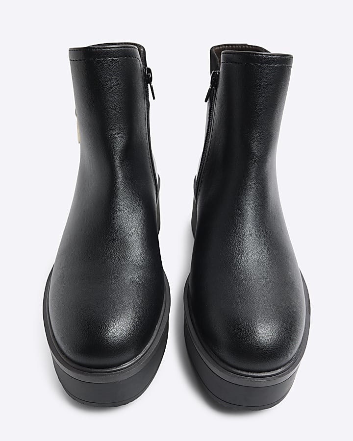 river island Black chunky wedge ankle boots