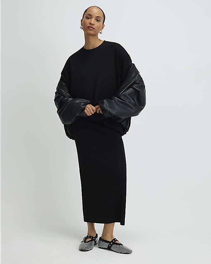 River Island Black Clean Oversized T-shirt