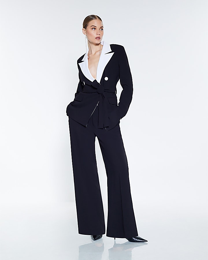 River Island Black Contrast Belted Blazer