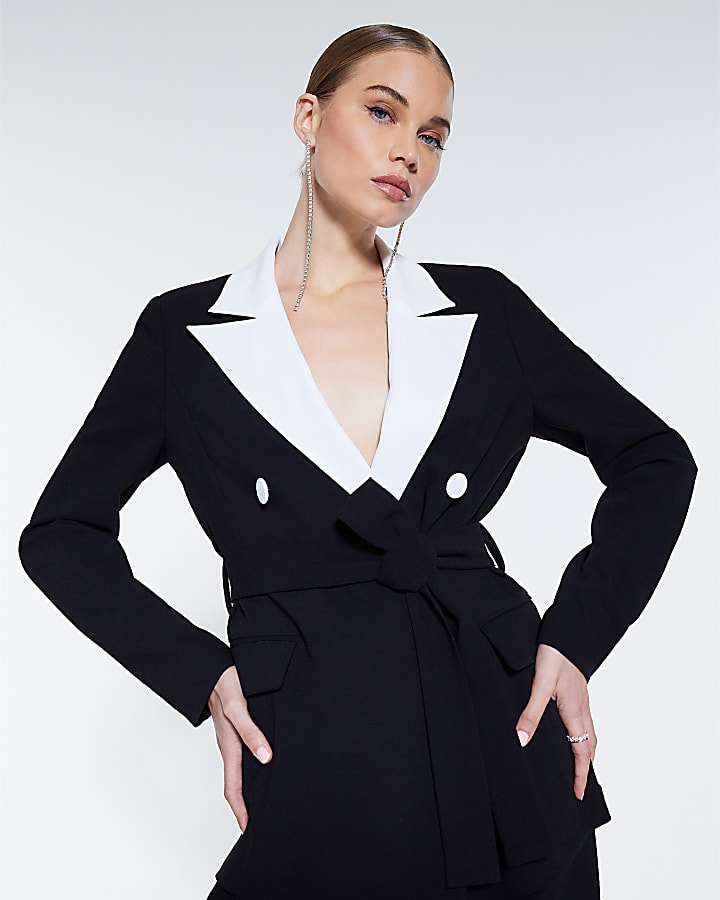 River Island Black Contrast Belted Blazer