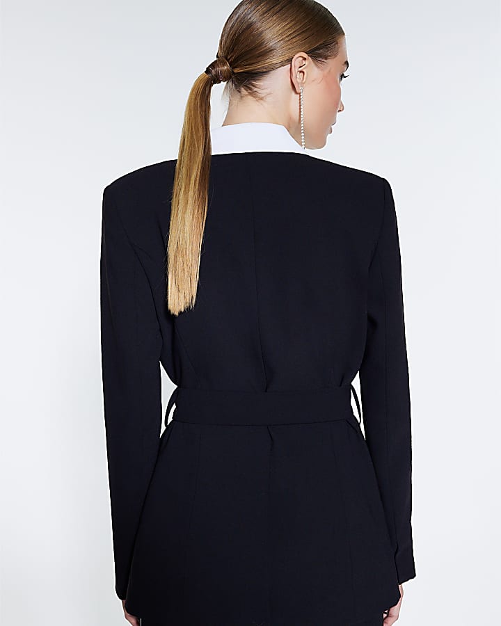 River Island Black Contrast Belted Blazer