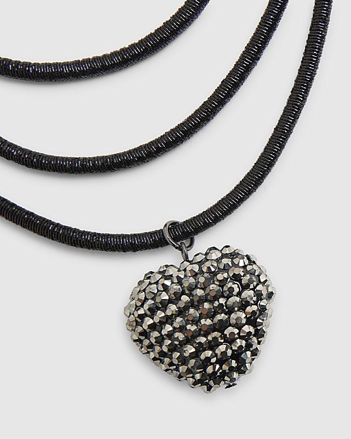 River Island Black Cord Heart Pendant Necklace