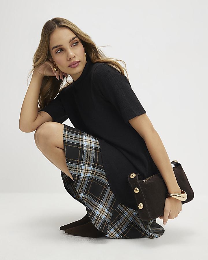 River Island Black Cosy Check Hem Mini Dress