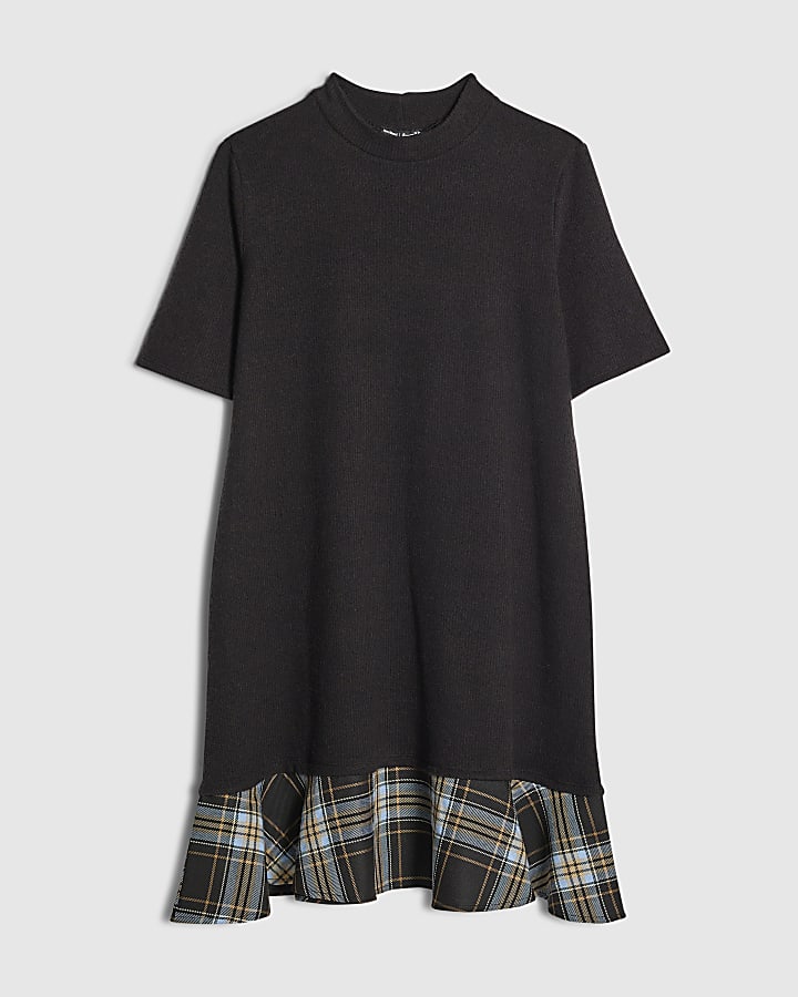 river island Black Cosy Check Hem Mini Dress