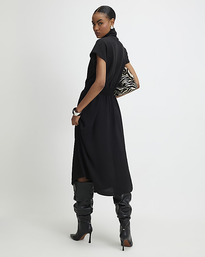 River Island Black Cosy Hybrid Midi Dress