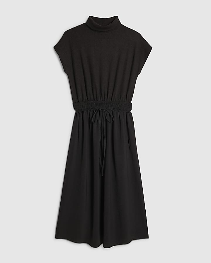 river island Black Cosy Hybrid Midi Dress