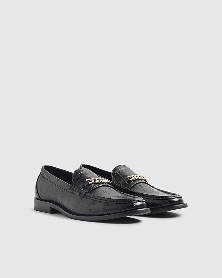 River Island Black Croc Chain Loafers