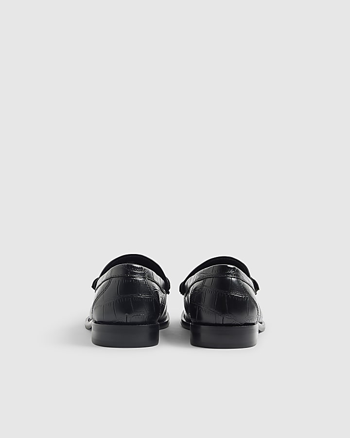 River Island Black Croc Chain Loafers
