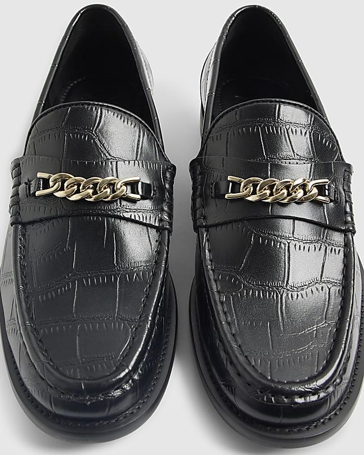 River Island Black Croc Chain Loafers