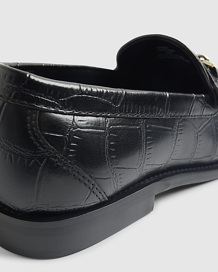 river island Black Croc Chain Loafers