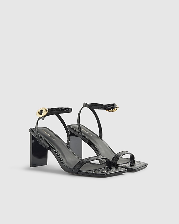 River Island Black Croc Print Block Heel Sandals