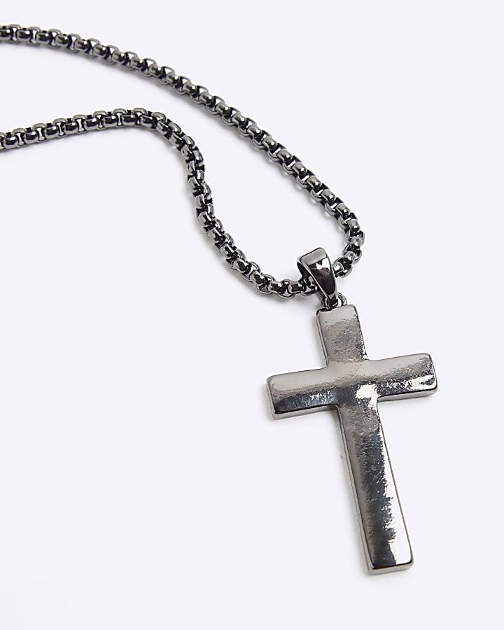 River Island Black Cross Necklace