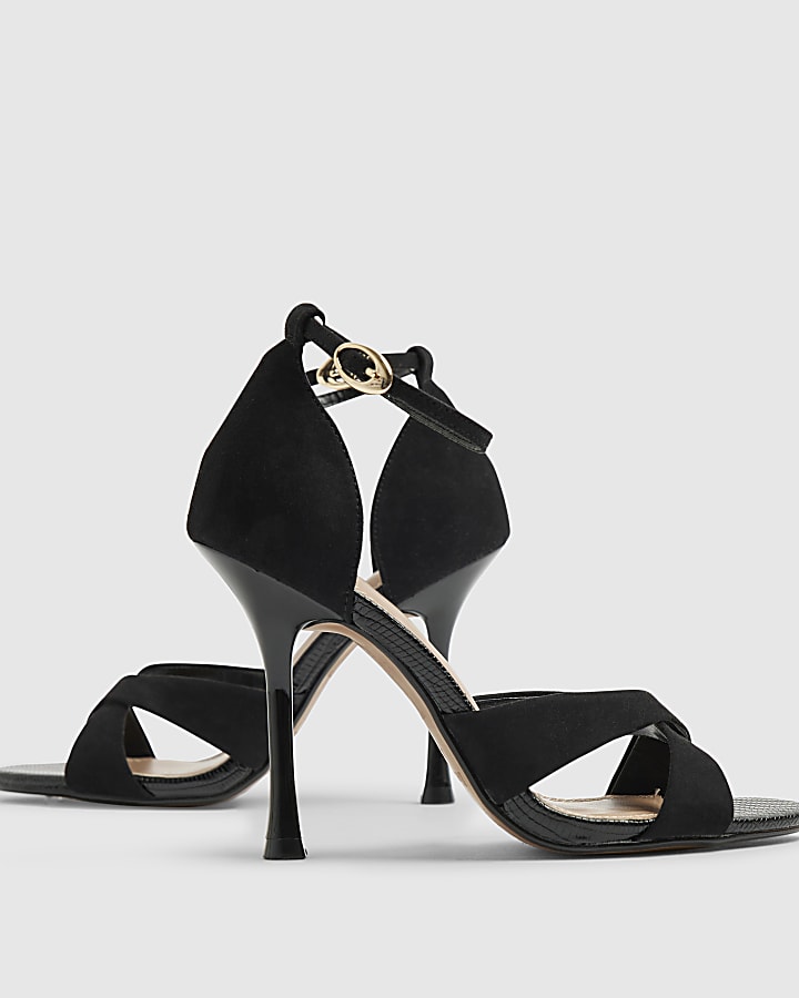 river island Black Cross Over Strap Heeled Sandals