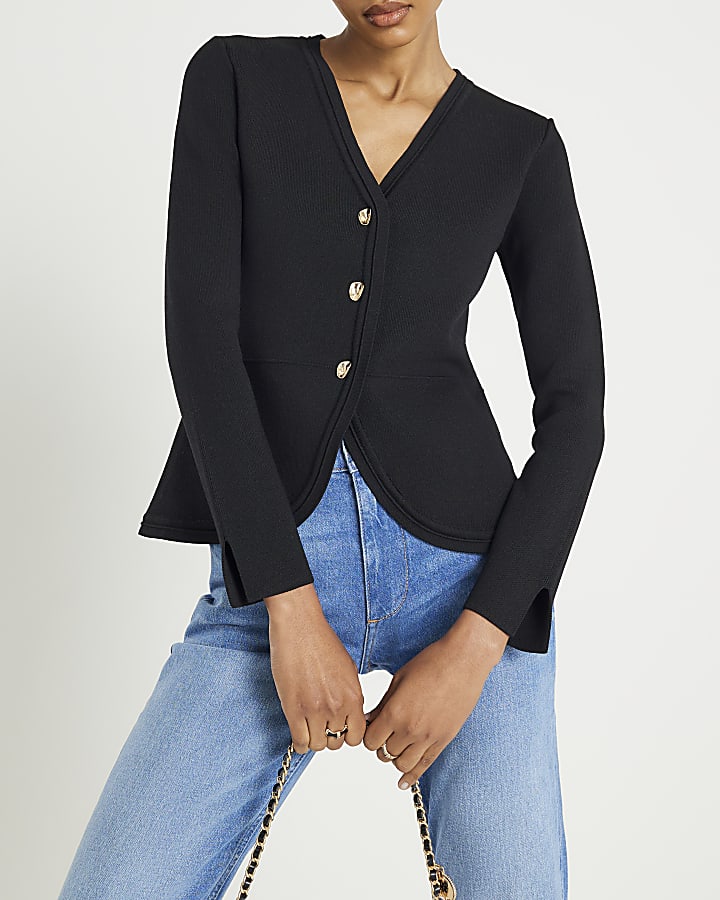 River Island Black Curved Hem Cardigan