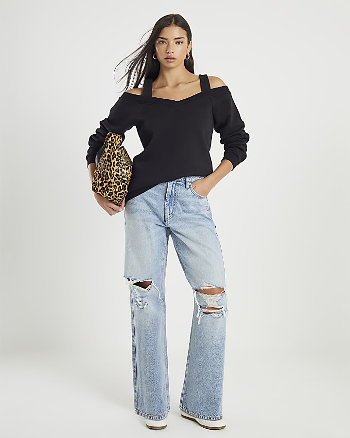 River Island Black Cut Away Sweatshirt
