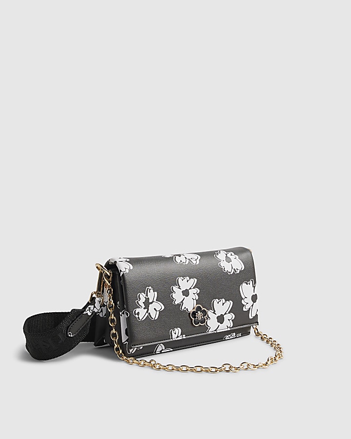 River Island Black Daisy Print Cross Body Bag