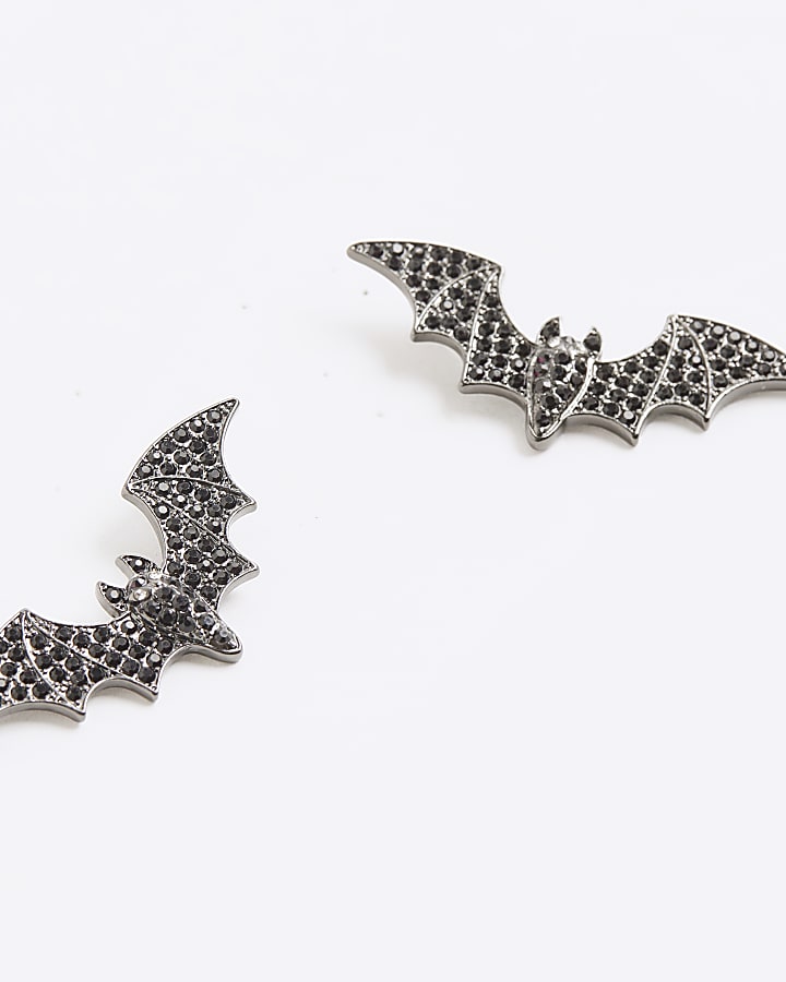River Island Black Diamante Bat Stud Earrings