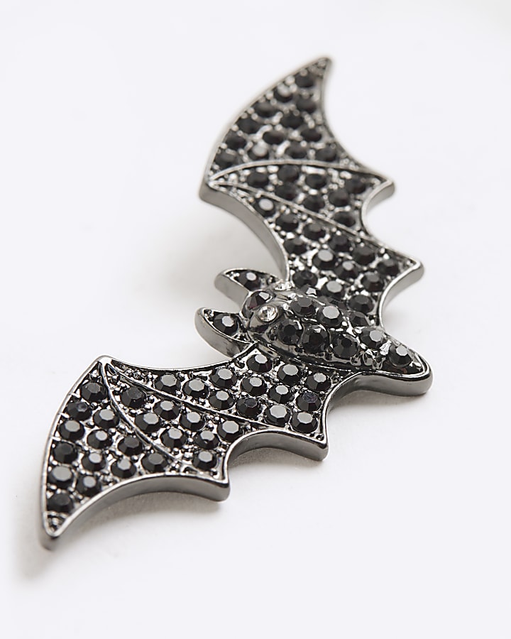 river island Black diamante bat stud earrings