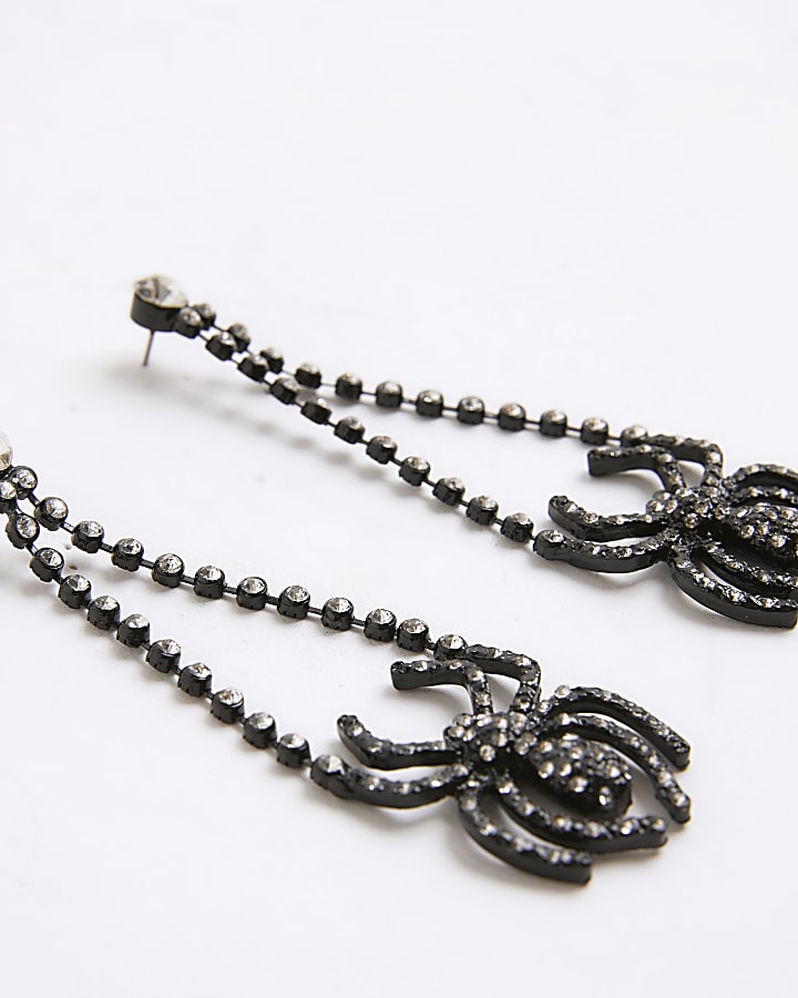 River Island Black Diamante Spider Drop Earrings