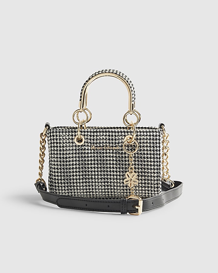 River Island Black Dogtooth Print Charm Tote Bag