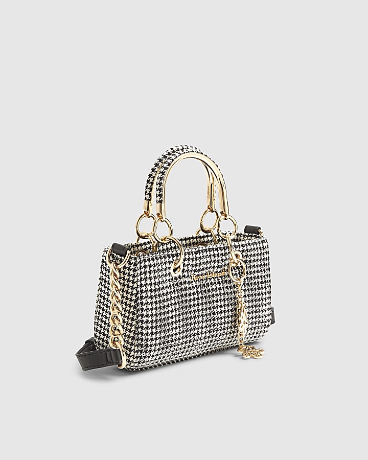 River Island Black Dogtooth Print Charm Tote Bag
