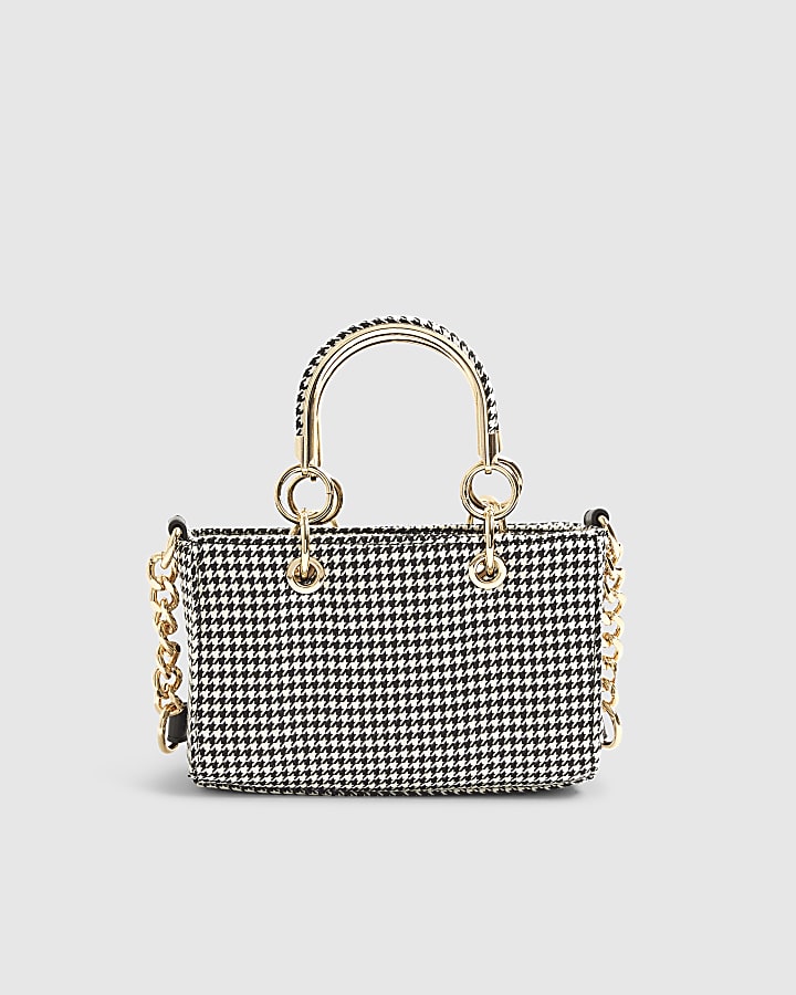 River Island Black Dogtooth Print Charm Tote Bag