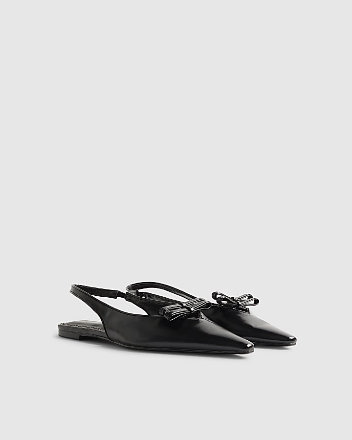 River Island Black Double Bow Slingback Flat Shoes