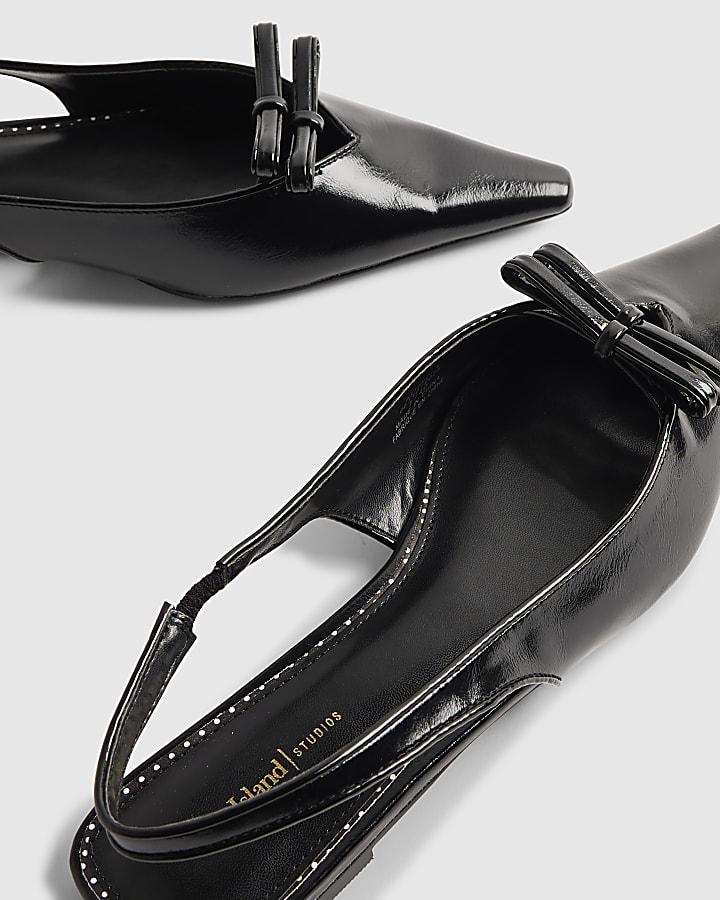 river island Black Double Bow Slingback Flat Shoes