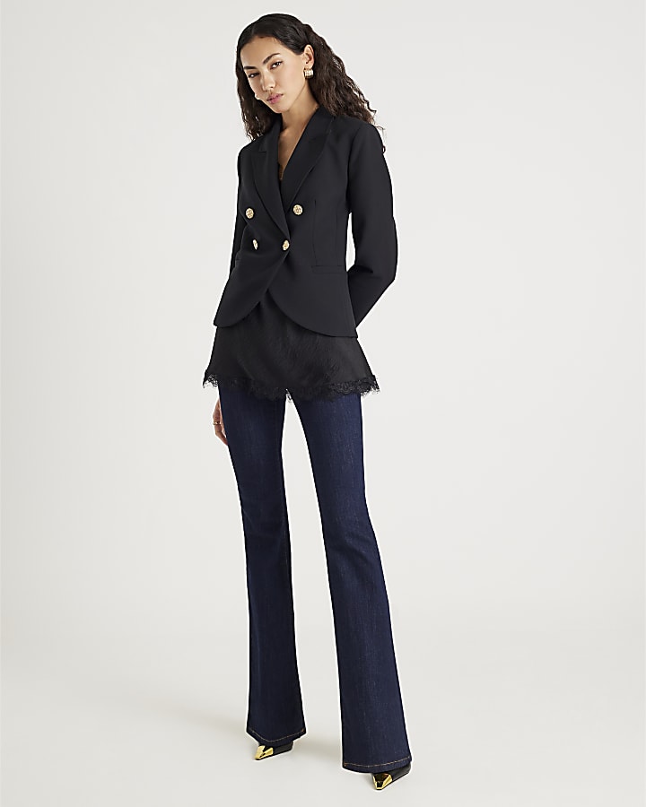 River Island Black Double Breasted Military Blazer