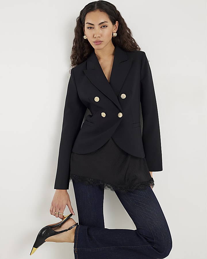 River Island Black Double Breasted Military Blazer