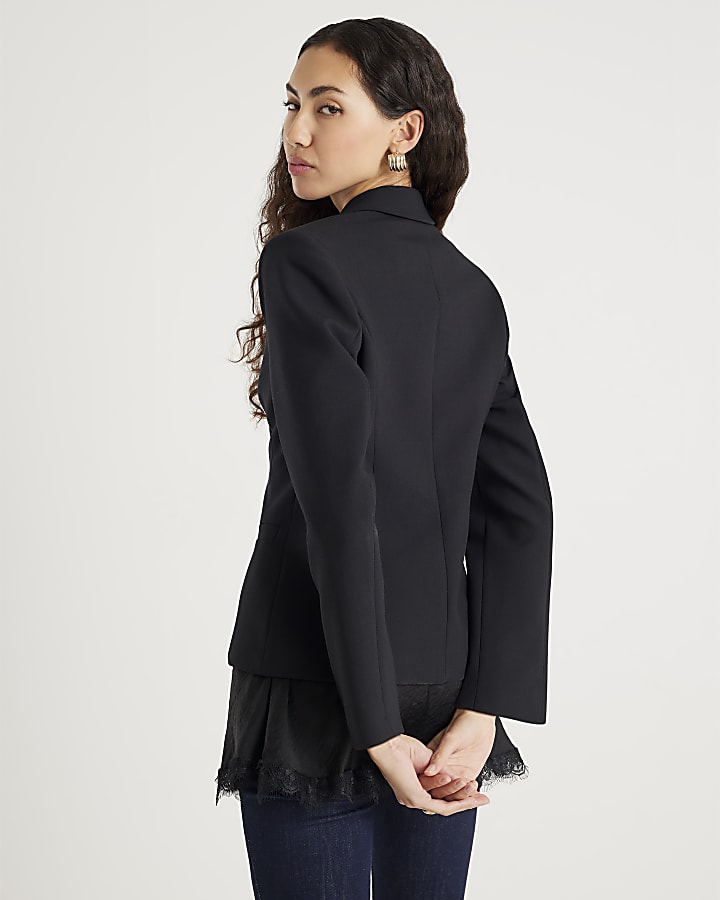 River Island Black Double Breasted Military Blazer