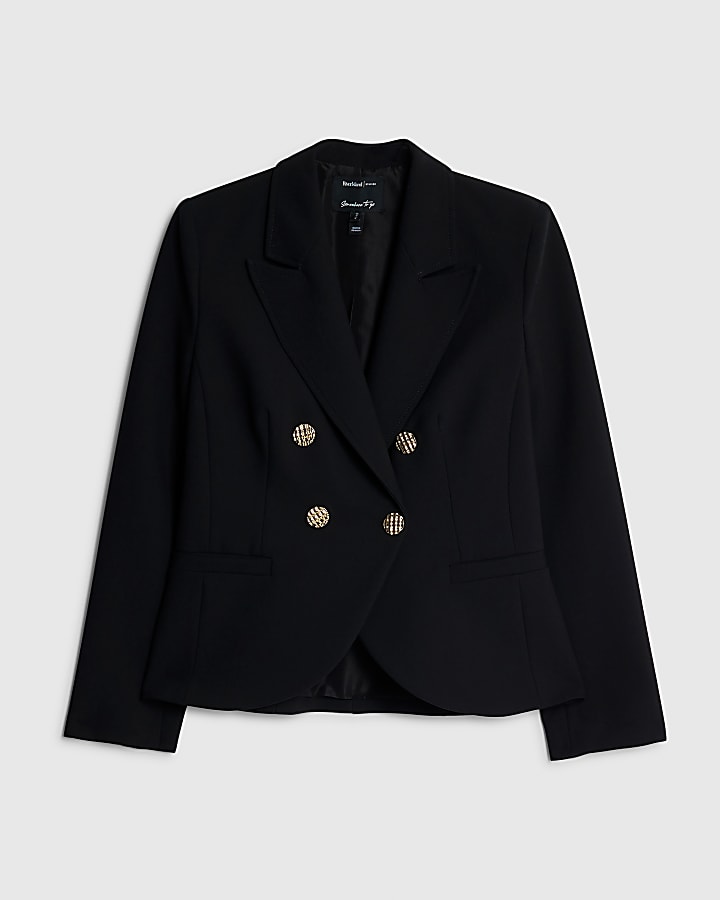 river island Black Double Breasted Military Blazer