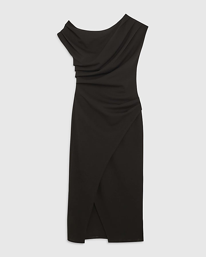 river island Black Drape Midi Dress