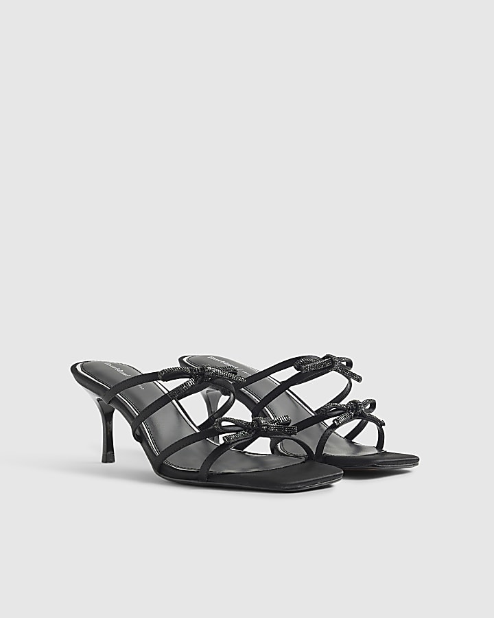 River Island Black Embellished Bow Heel Sandals