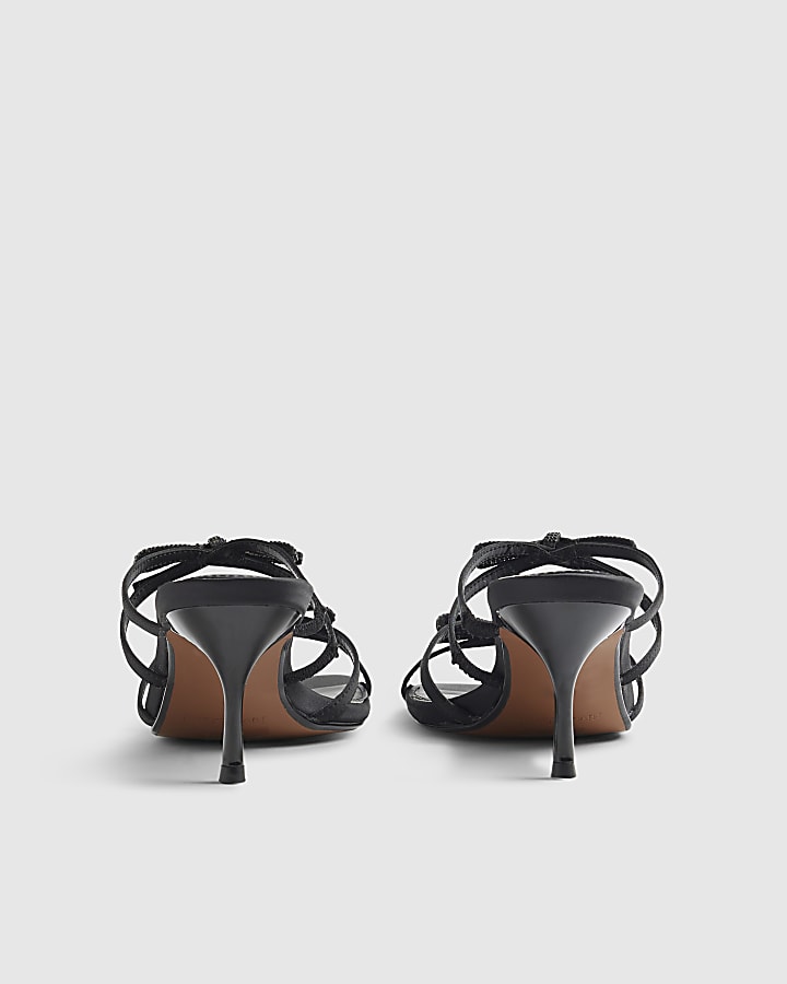 River Island Black Embellished Bow Heel Sandals
