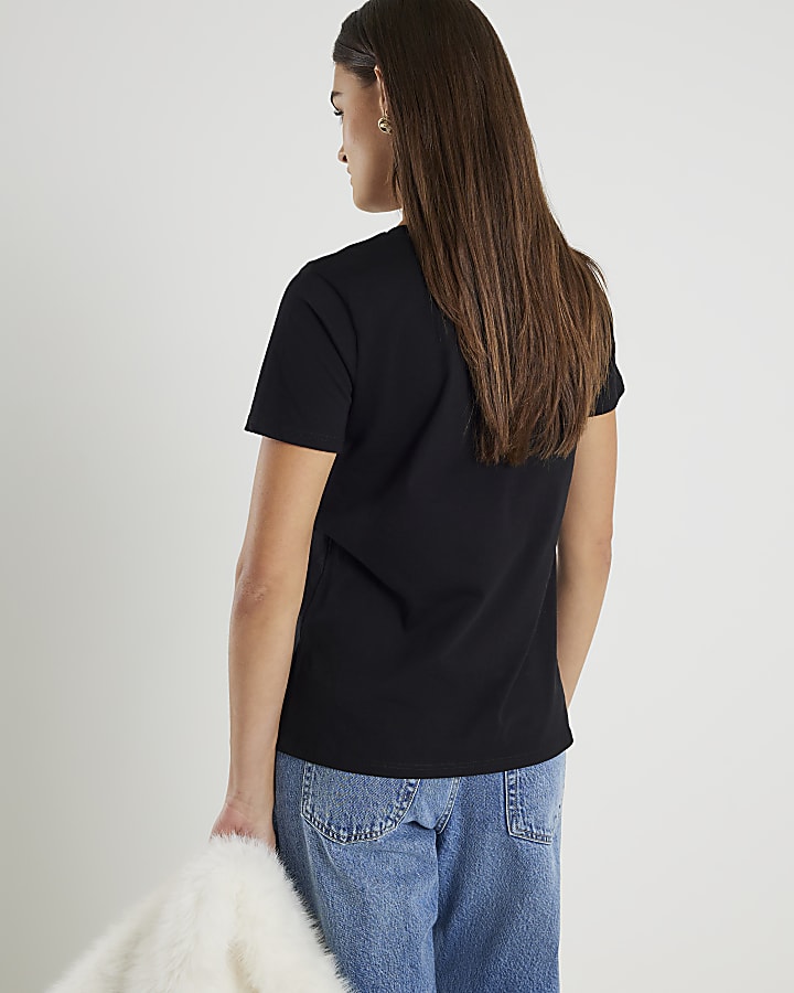River Island Black Embellished Bow T-shirt