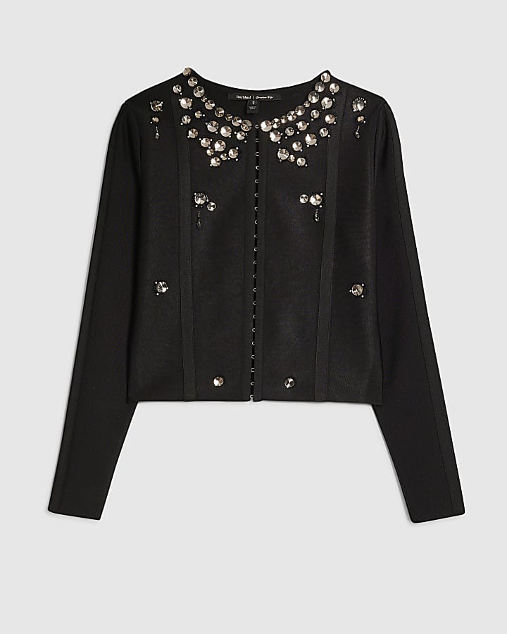 river island Black Embellished Neat Cardigan