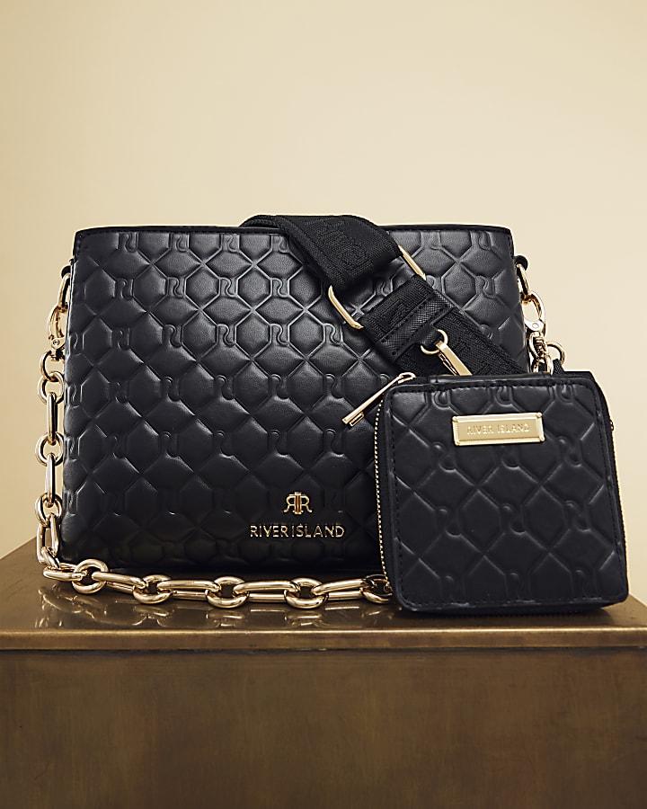 River Island Black Embossed Chain Cross Body Bag