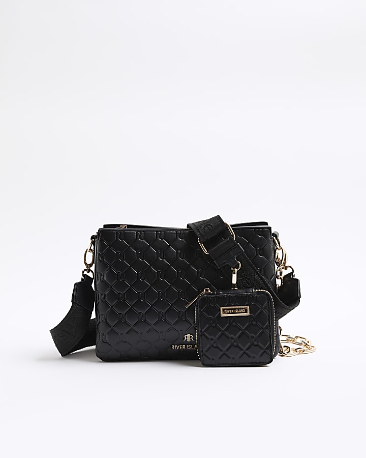 River Island Black Embossed Chain Cross Body Bag