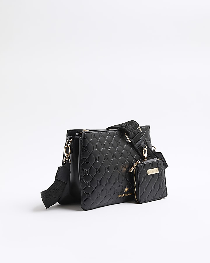 River Island Black Embossed Chain Cross Body Bag