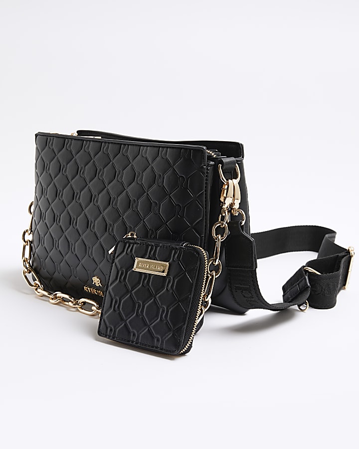 river island Black Embossed Chain Cross Body Bag
