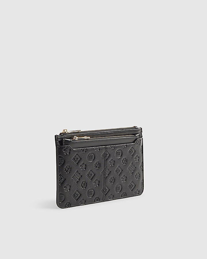 River Island Black Embossed Monogram Travel Wallet