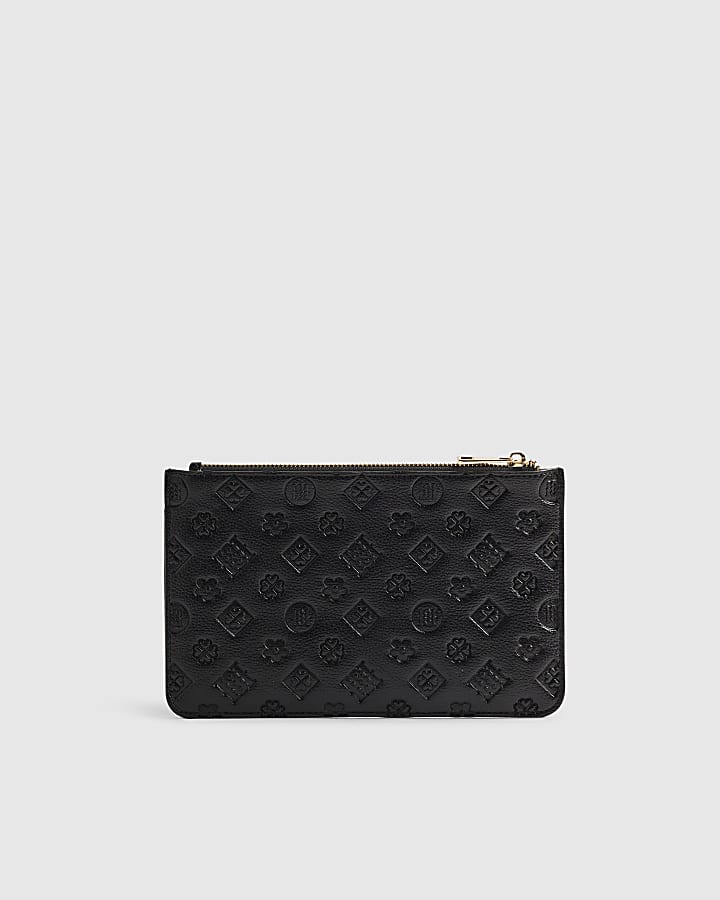 River Island Black Embossed Monogram Travel Wallet