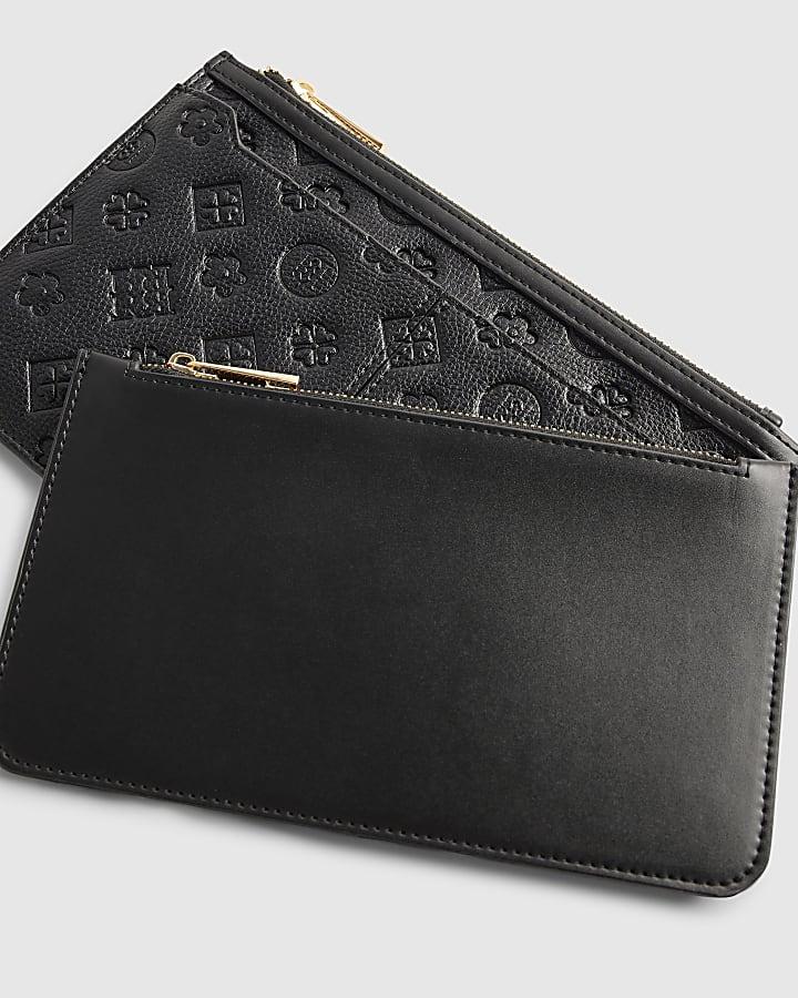 River Island Black Embossed Monogram Travel Wallet